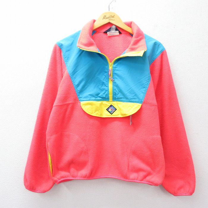 M★古着 ウールリッチ WOOLRICH 長袖 ハーフジップ フリース ジャケット メンズ 80年代 80s マルチカラー USA製 ピンク系他 25sep04 中古 アウター
