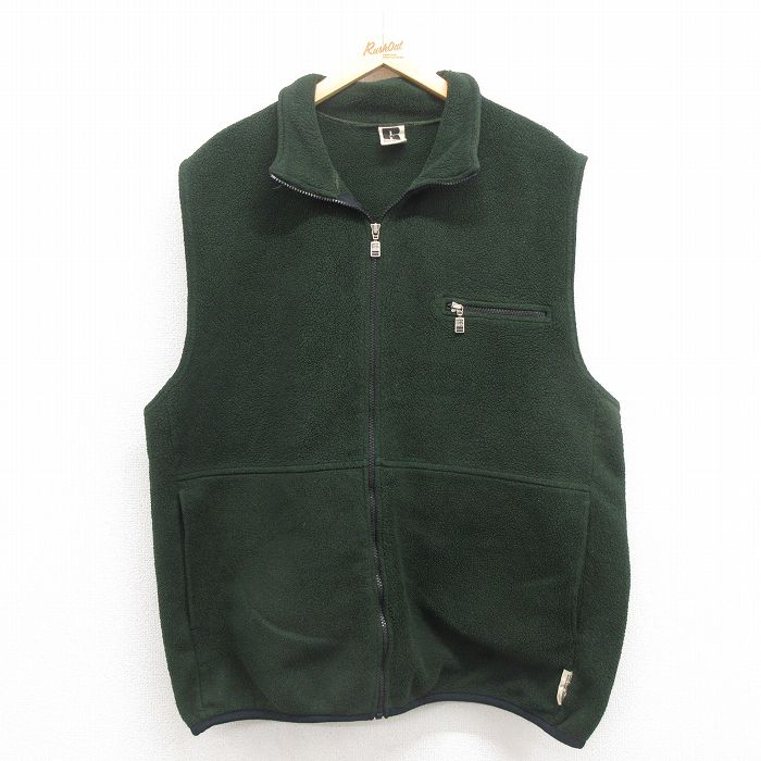 L★古着 ラッセル フリース ベスト メンズ 00年代 00s 濃緑 グリーン 25sep04 中古 アウター