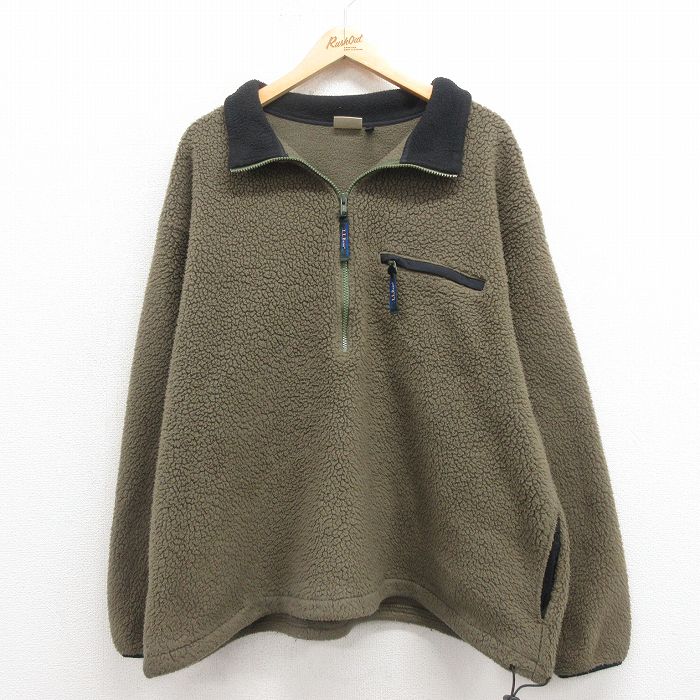 XL★古着 エルエルビーン LLBEAN 長袖 ハーフジップ フリース ジャケット メンズ 90年代 90s 大きいサイズ 緑 グリーン 25sep04 中古 アウター