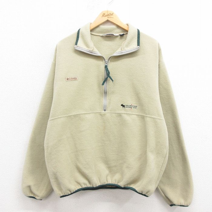 M★古着 コロンビア COLUMBIA 長袖 ハーフジップ フリース ジャケット メンズ 90年代 90s イエローストーン USA製 薄ベージュ カーキ 25sep04 中古 アウター