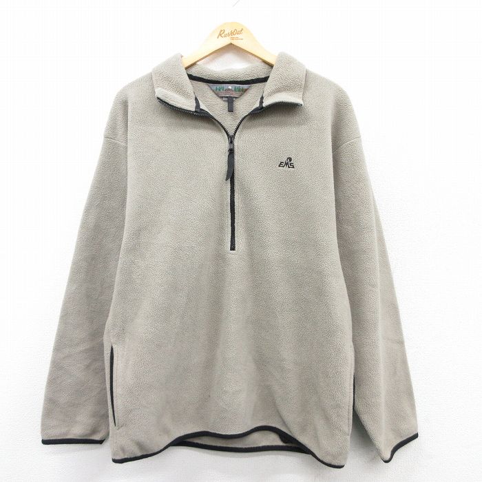 L★古着 EMS 長袖 ハーフジップ フリース ジャケット メンズ 90年代 90s ワンポイントロゴ USA製 薄ベージュ カーキ 【spe】 25sep13 中古 アウター