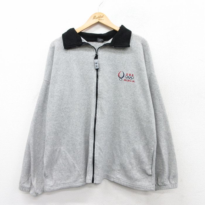XL★古着 長袖 フリース ジャケット メンズ 00年代 00s 北京オリンピック USA製 薄グレー 霜降り 25sep13 中古 アウター