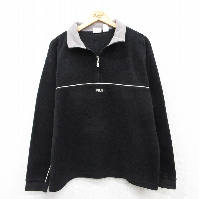 L★古着 フィラ FILA 長袖 ハーフジップ フリース ジャケット メンズ ワンポイントロゴ 黒 ブラック 25sep13 中古 アウター