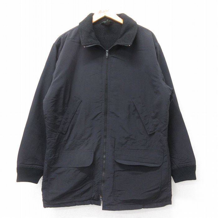 XL★古着 ジェイクルー J.CREW 長袖 フリース ジャケット メンズ 90年代 90s ロング丈 USA製 黒 ブラック 内側フリース 【spe】 25sep17 中古 アウター