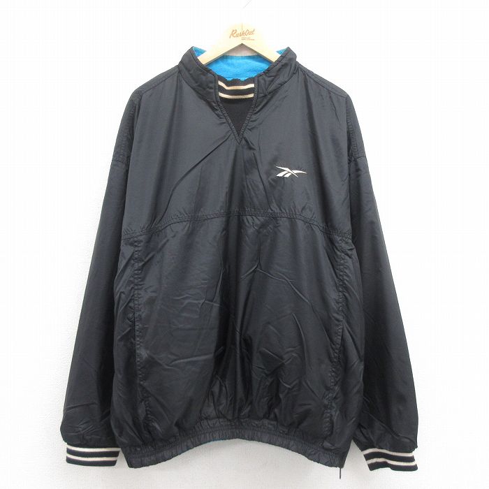 XL★古着 リーボック REEBOK 長袖 ナイロン ジャケット メンズ ワンポイントロゴ リバーシブル 黒他 ブラック 25sep24 中古 アウター