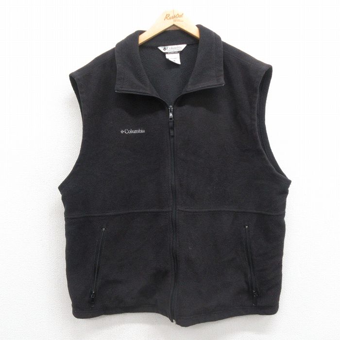 XL★古着 コロンビア COLUMBIA フリース ベスト メンズ 00年代 00s ワンポイントロゴ 黒 ブラック 25sep24 中古 アウター