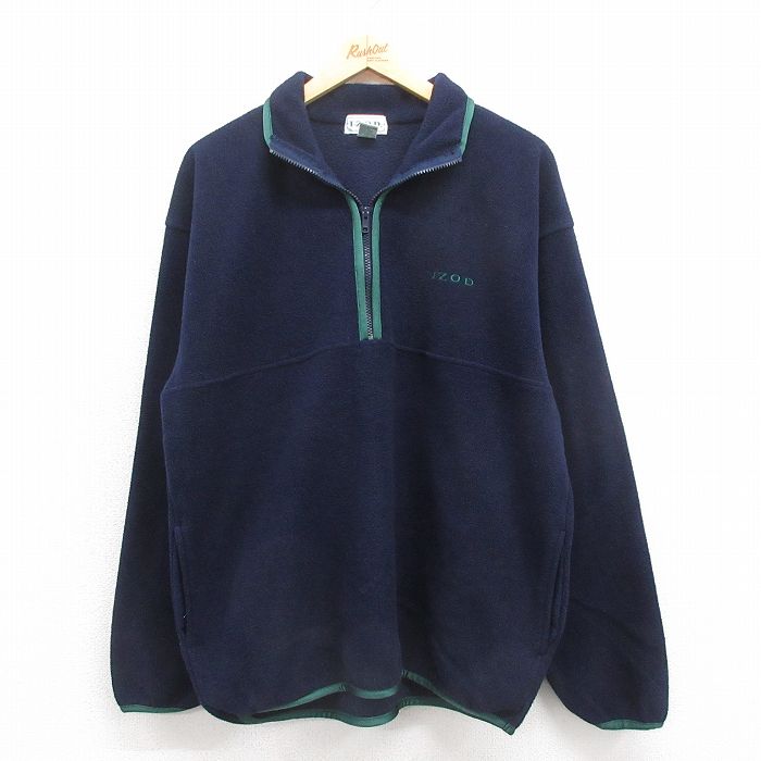 M★古着 IZOD 長袖 ハーフジップ フリース ジャケット メンズ 90年代 90s ワンポイントロゴ 紺他 ネイビー 25sep24 中古 アウター