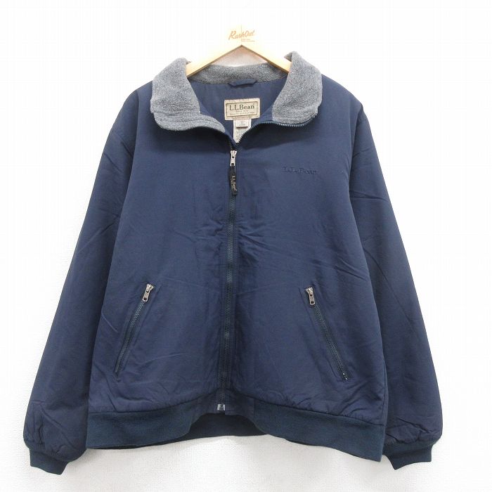 XL★古着 エルエルビーン LLBEAN 長袖 ナイロン ジャケット メンズ 00年代 00s ワンポイントロゴ 紺 ネイビー 内側フリース 【spe】 25sep24 中古 アウター