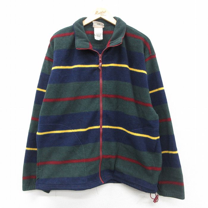 L★古着 長袖 フリース ジャケット メンズ 00年代 00s 濃紺他 ネイビー ボーダー 25sep25 中古 アウター