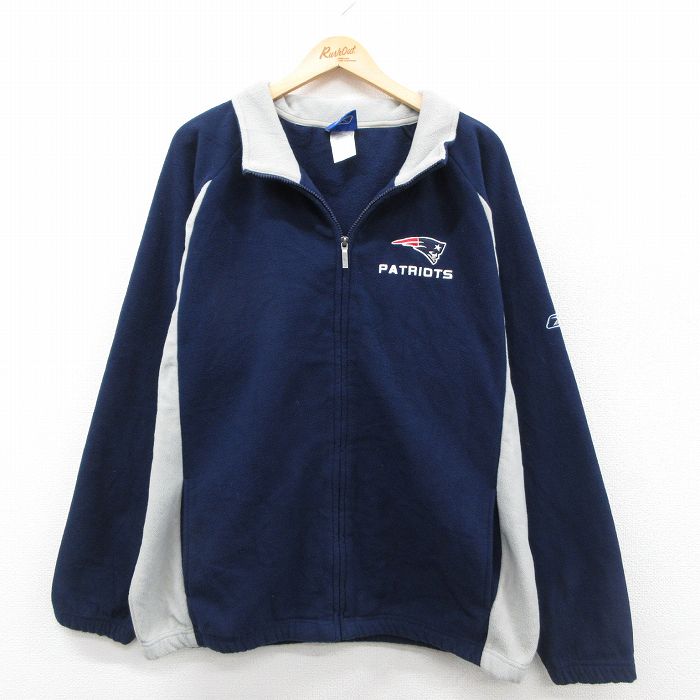 XL★古着 リーボック REEBOK 長袖 フリース ジャケット メンズ 00年代 00s NFL ニューイングランドペイトリオッツ ラグラン 濃紺 ネイビー アメフト スーパーボウル 25sep25 中古 アウター