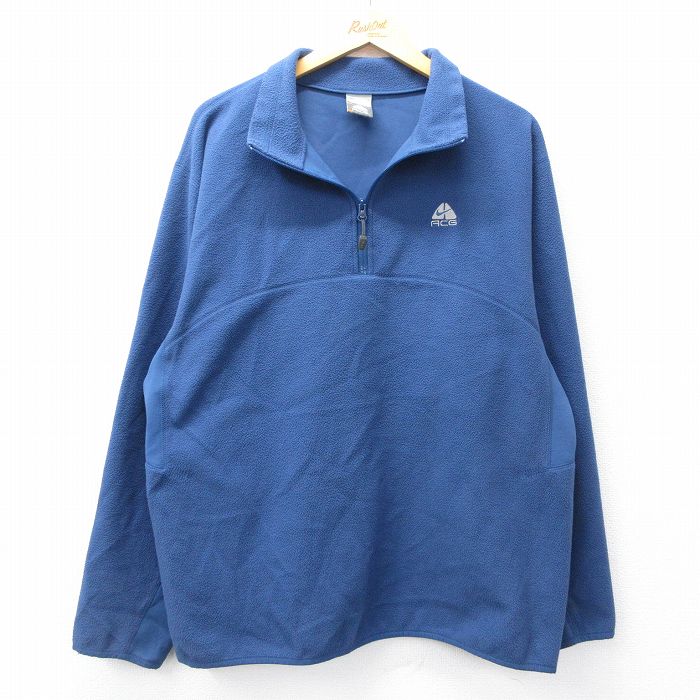 XL★古着 ナイキ NIKE ACG 長袖 ハーフジップ フリース ジャケット メンズ ワンポイントロゴ 薄紺 ネイビー 25sep26 中古 アウター