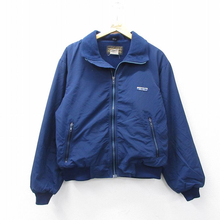 L★古着 エディーバウアー 長袖 ナイロン ジャケット メンズ 90年代 90s ワンポイントロゴ USA製 紺 ネイビー 内側フリース 25sep26 中古 アウター