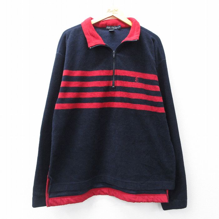 XL★古着 ノーティカ NAUTICA 長袖 ブランド ハーフジップ フリース ジャケット メンズ 90年代 90s ワンポイントロゴ USA製 紺他 ネイビー 25sep26 中古 アウター