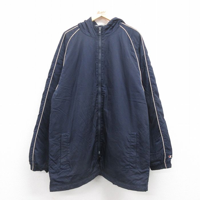 XL★古着 チャンピオン champion 長袖 ナイロン ジャケット パーカー メンズ 00年代 00s ラグラン 紺他 ネイビー 25sep26 中古 アウター