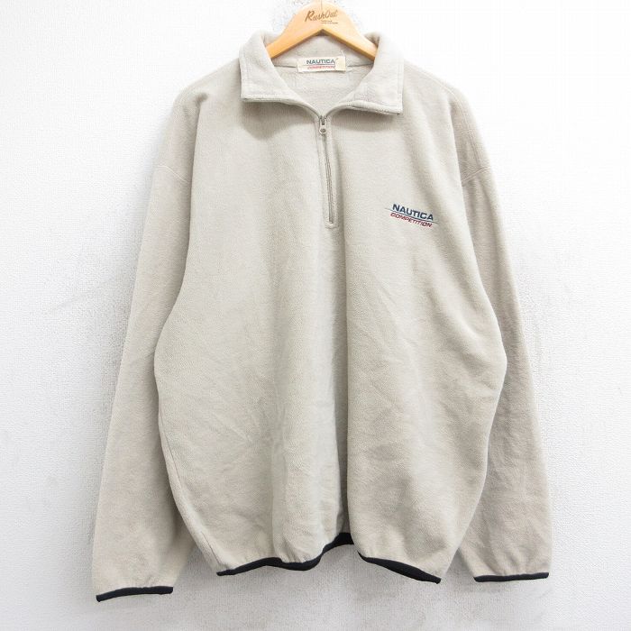 L★古着 ノーティカ NAUTICA 長袖 ブランド ハーフジップ フリース ジャケット メンズ ワンポイントロゴ コンペティション ベージュ カーキ 25sep26 中古 アウター