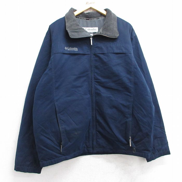 XL★古着 コロンビア COLUMBIA 長袖 ジャケット メンズ 00年代 00s ワンポイントロゴ 紺 ネイビー 内側フリース 25sep26 中古 アウター