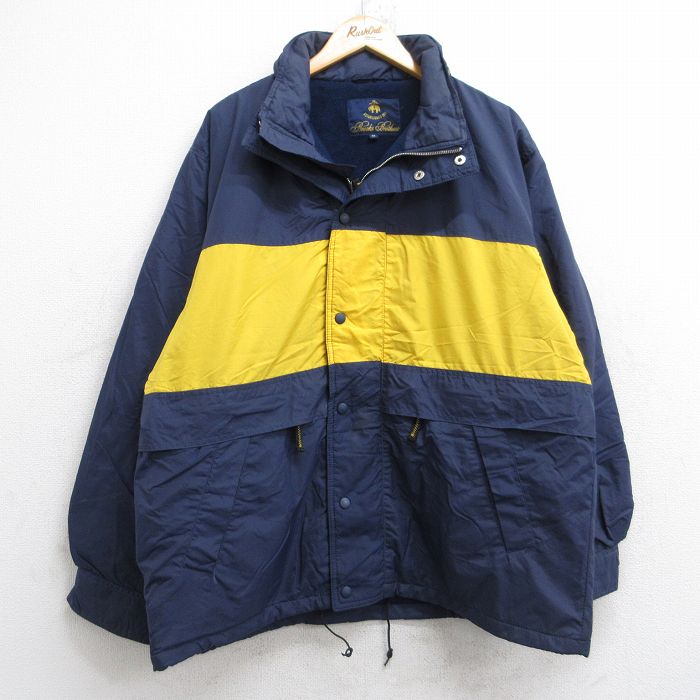 XL★古着 ブルックスブラザーズ BROOKS BROTHERS 長袖 ブランド ナイロン ジャケット メンズ ツートンカラー 紺他 ネイビー 内側フリース 【spe】 25sep26 中古 アウター