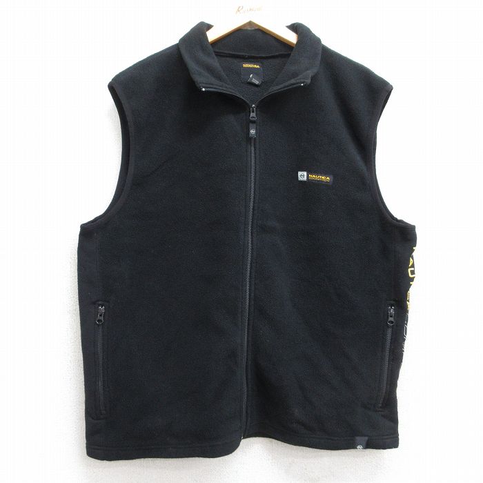 L★古着 ノーティカ NAUTICA フリース ベスト メンズ 90年代 90s ワンポイントロゴ COMPETITION USA製 黒 ブラック 25sep26 中古 アウター