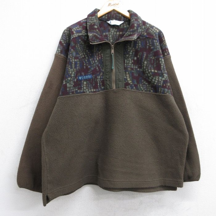 XL★古着 コロンビア COLUMBIA 長袖 ハーフジップ フリース ジャケット メンズ 90年代 90s ワンポイントロゴ USA製 濃緑 グリーン 【spe】 25sep26 中古 アウター