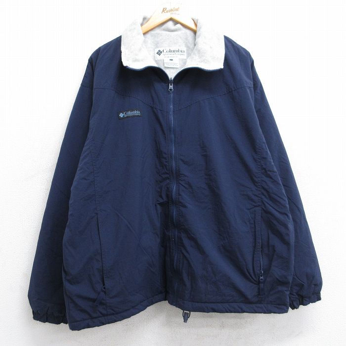 XL★古着 コロンビア COLUMBIA 長袖 ナイロン ジャケット メンズ 00年代 00s ワンポイントロゴ 紺 ネイビー 内側フリース 25sep26 中古 アウター