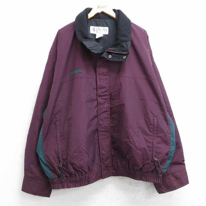 XL★古着 コロンビア COLUMBIA 長袖 ナイロン ジャケット メンズ 90年代 90s ワンポイントロゴ Bagaboo 大きいサイズ エンジ 25sep26 中古 アウター