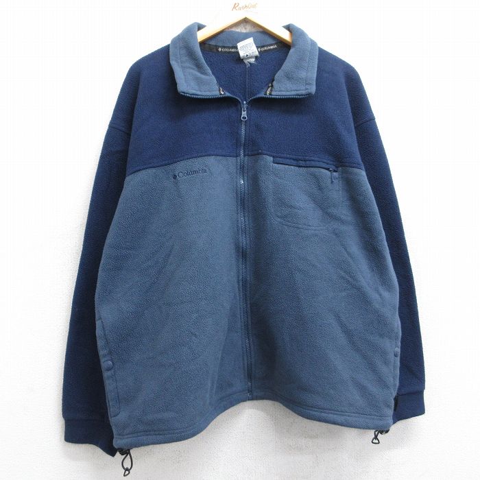 XL★古着 コロンビア COLUMBIA 長袖 フリース ジャケット メンズ 00年代 00s ワンポイントロゴ ツートンカラー 紺他 ネイビー 25sep27 中古 アウター