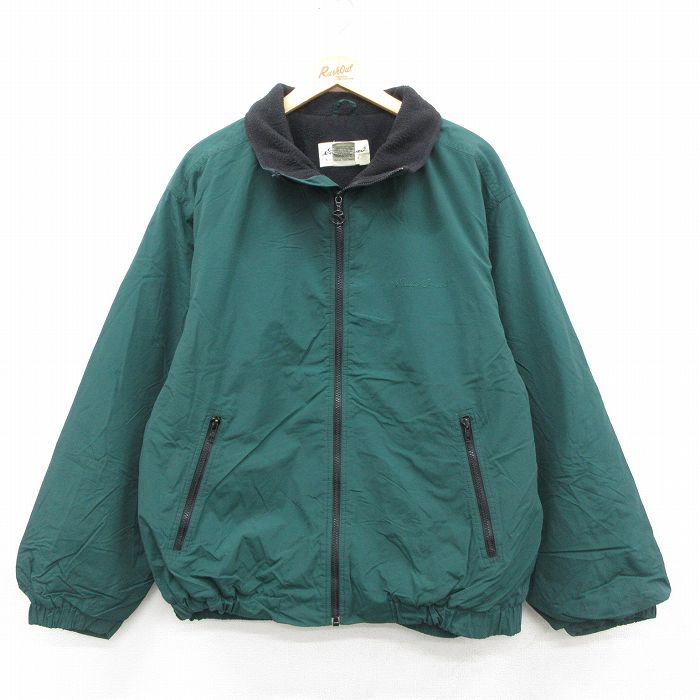 XL★古着 エディーバウアー 長袖 ナイロン ジャケット メンズ 00年代 00s ワンポイントロゴ 濃緑 グリーン 内側フリース 25sep29 中古 アウター