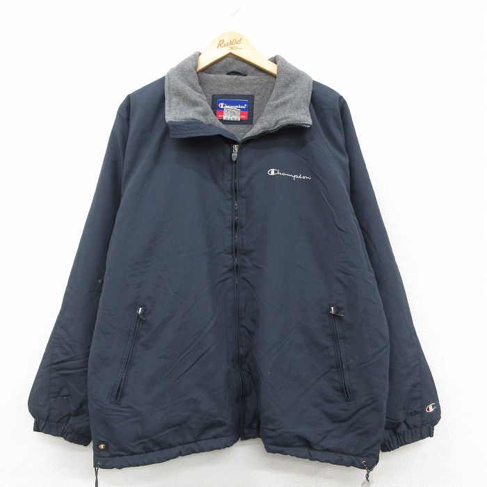 XL★古着 チャンピオン Champion 長袖 ナイロン ジャケット メンズ 00年代 00s ワンポイントロゴ ラグラン 黒 ブラック 裾両サイドポケット有り 25sep29 中古 アウター