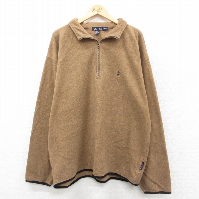XL★古着 ノーティカ NAUTICA 長袖 ブランド ハーフジップ フリース ジャケット メンズ 90年代 90s ワンポイントロゴ USA製 茶 ブラウン 25sep29 中古 アウター