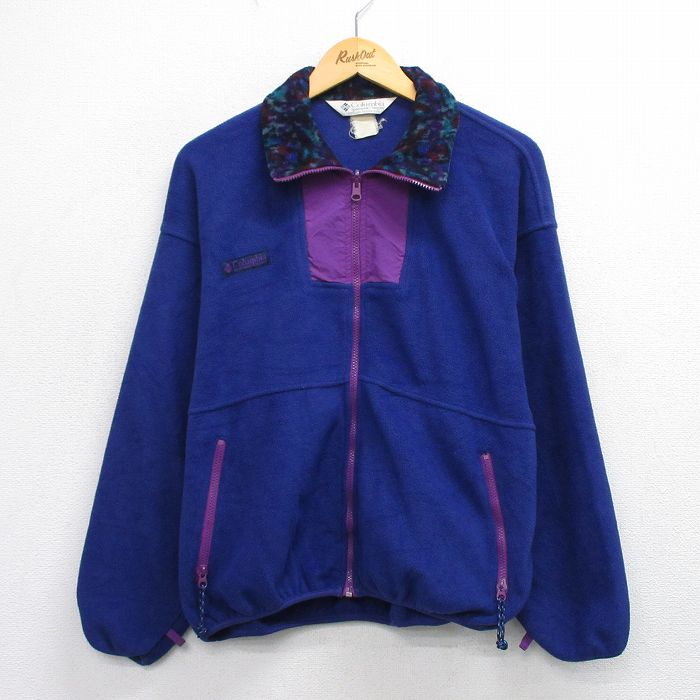 L★古着 コロンビア COLUMBIA 長袖 フリース ジャケット メンズ 90年代 90s ワンポイントロゴ 青他 ブルー 25sep29 中古 アウター