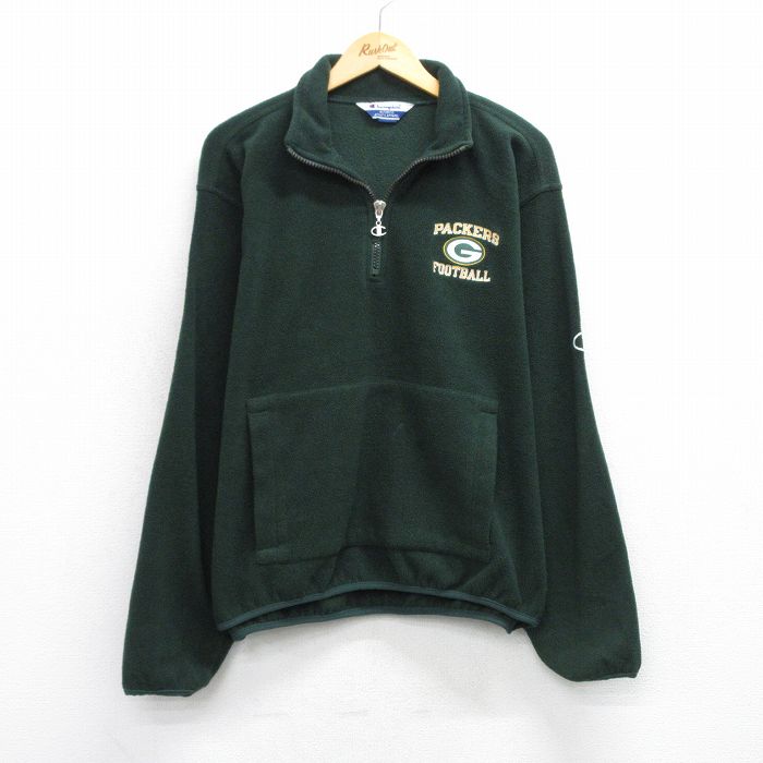 XL★古着 チャンピオン champion 長袖 ハーフジップ フリース ジャケット メンズ 00年代 00s NFL グリーンベイパッカーズ 緑 グリーン アメフト スーパーボウル 25sep29 中古 アウター