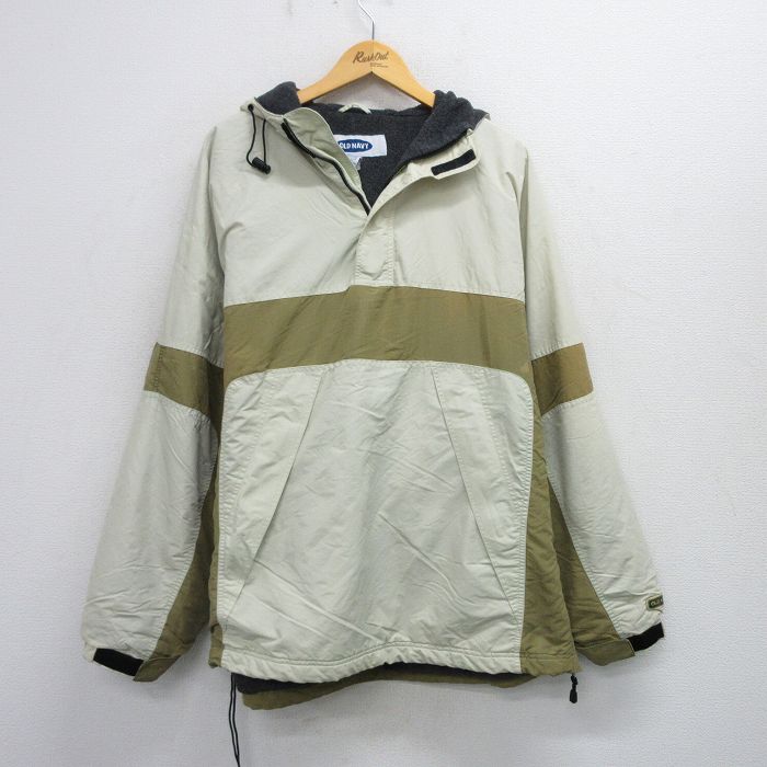 XL★古着 オールドネイビー OLD NAVY 長袖 ハーフジップ ナイロン ジャケット メンズ 00年代 00s ツートンカラー 大きいサイズ ベージュ他 カーキ 内側フリース 25sep29 中古 アウター