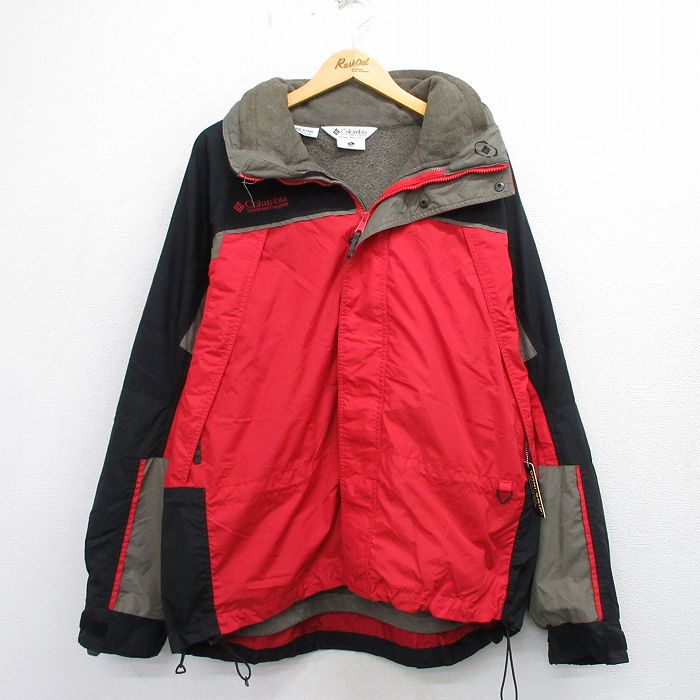XL★古着 コロンビア COLUMBIA 長袖 ナイロン ジャケット メンズ 00年代 00s ワンポイントロゴ Fire Ridge 大きいサイズ 赤他 レッド 内側フリース 25sep29 中古 アウター