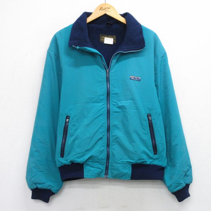 L★古着 エディーバウアー 長袖 ナイロン ジャケット メンズ 90年代 90s ワンポイントロゴ USA製 緑他 グリーン 内側フリース 25sep30 中古 アウター