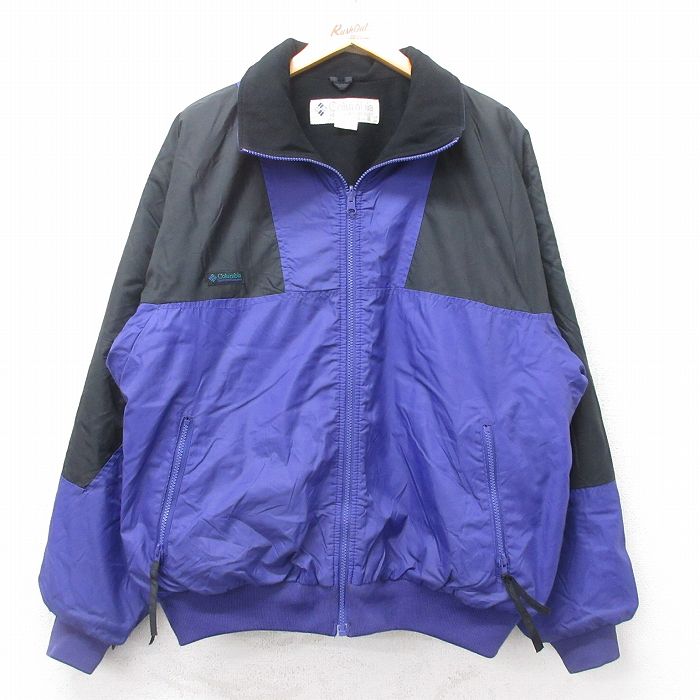 XL★古着 コロンビア COLUMBIA 長袖 ナイロン ジャケット メンズ 90年代 90s ワンポイントロゴ ツートンカラー 紫他 パープル 25sep30 中古 アウター