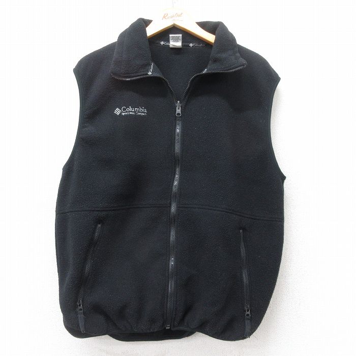 M★古着 コロンビア COLUMBIA フリース ベスト メンズ 90年代 90s ワンポイントロゴ USA製 黒 ブラック 25sep30 中古 アウター