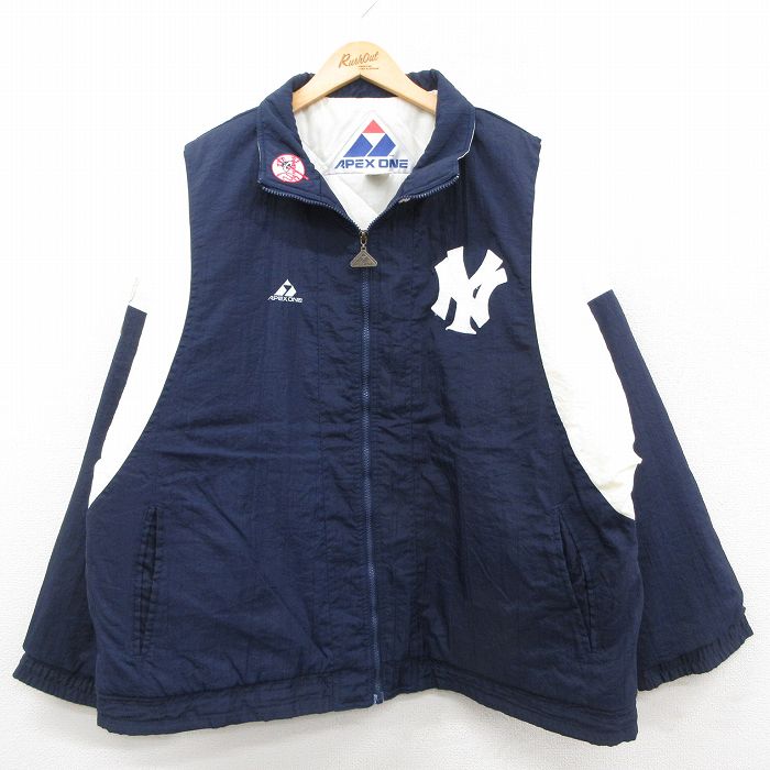 XL★古着 APEX ONE 長袖 ナイロン ジャケット メンズ90年代 90s MLB ニューヨークヤンキース 大きいサイズ 紺 ネイビー 内側キルティング メジャーリーグ ベースボール 野球 【spe】 25sep30 中古 メンズ アウター