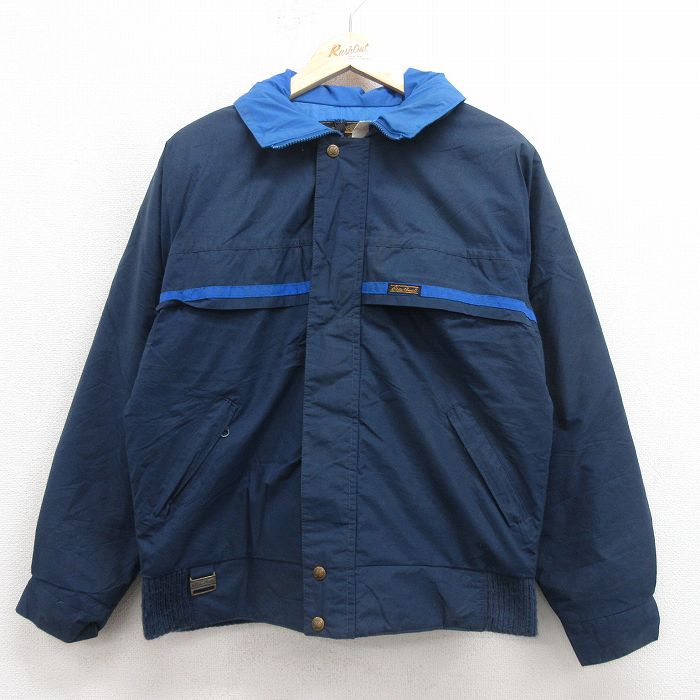 M★古着 エディーバウアー 長袖 ナイロン ダウン ジャケット メンズ 90年代 90s USA製 紺 ネイビー 25sep30 中古 アウター