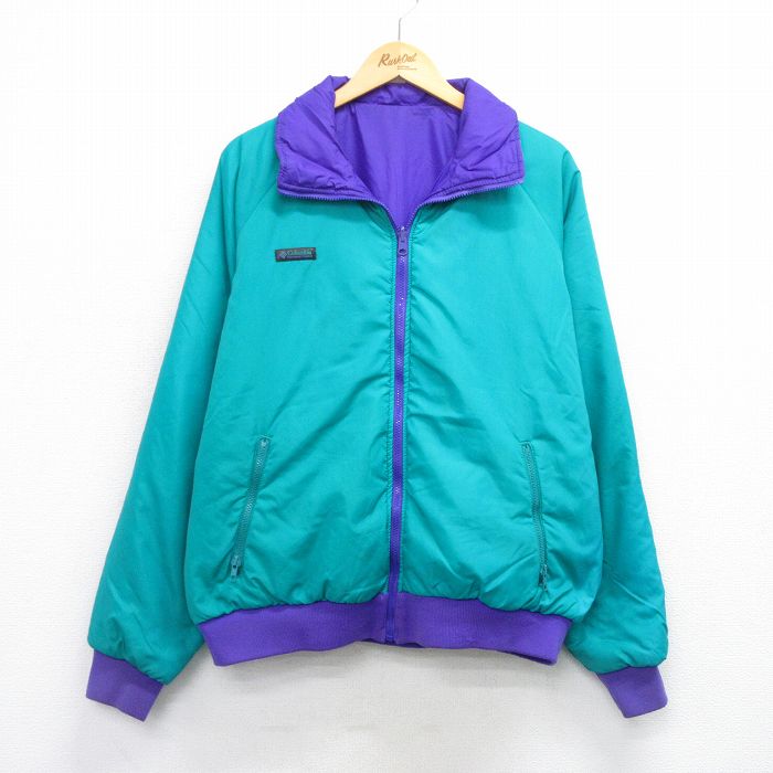 XL★古着 コロンビア COLUMBIA 長袖 ナイロン ジャケット メンズ 90年代 90s リバーシブル ラグラン 大きいサイズ 青緑他 25oct01 中古 アウター