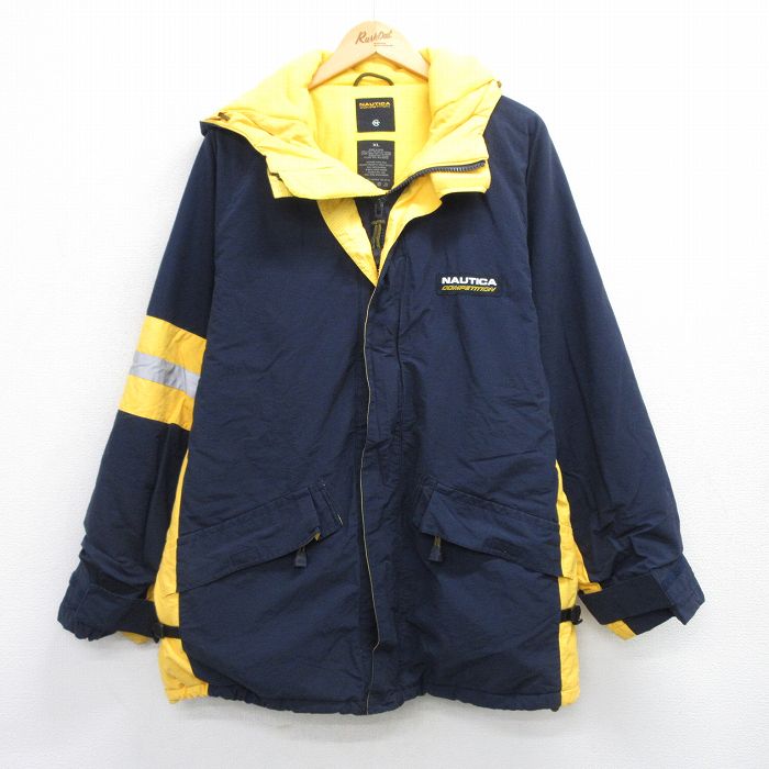 XL★古着 ノーティカ NAUTICA 長袖 ブランド ジャケット パーカー メンズ コンペティション ラグラン ロング丈 大きいサイズ 紺他 ネイビー 内側フリース 25oct01 中古 アウター