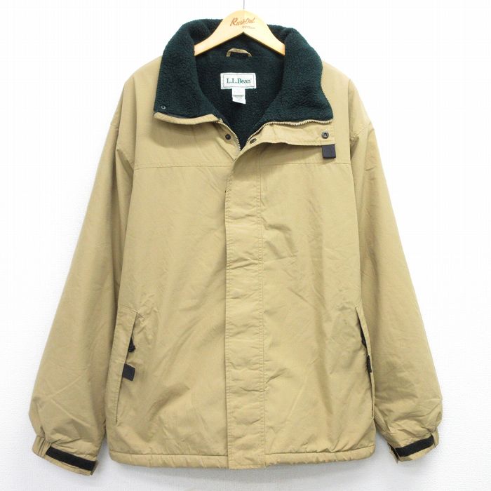 XL★古着 エルエルビーン LLBEAN 長袖 ナイロン ジャケット メンズ 90年代 90s ワンポイントロゴ 大きいサイズ ベージュ カーキ 内側ボア 25oct01 中古 アウター
