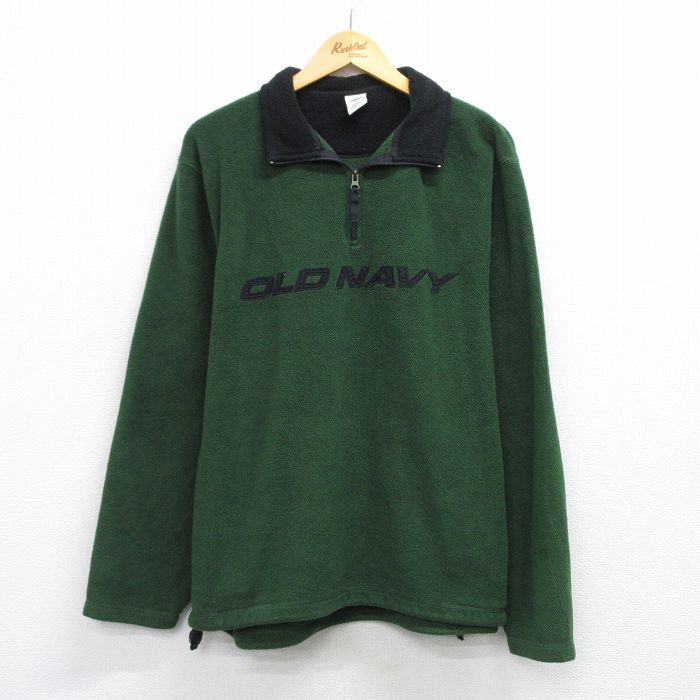 オールドネイビー 00s ハーフジップフリースジャケット ビッグロゴ グリーン XL | 古着