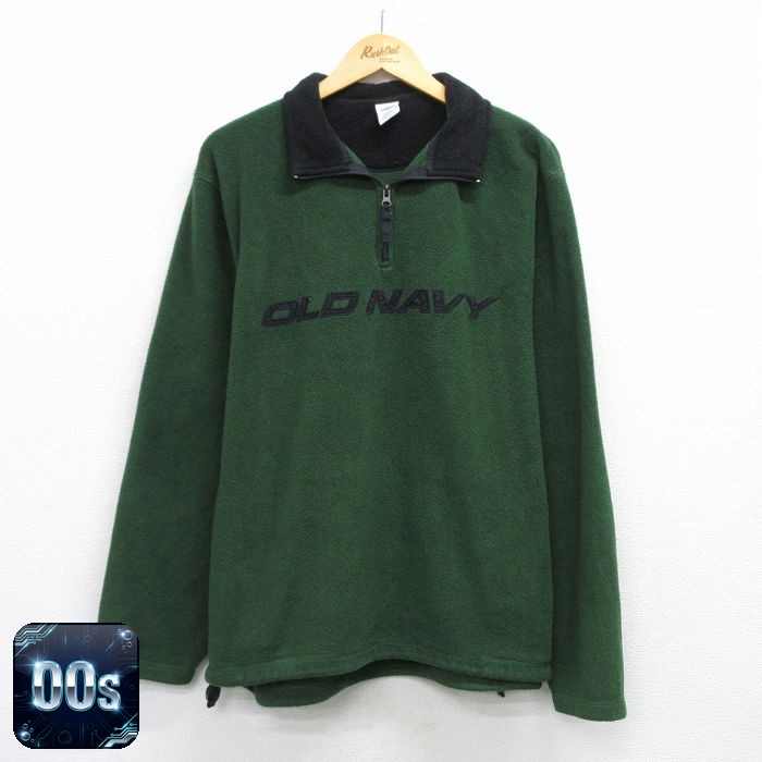 【50%OFF】オールドネイビー 00s ハーフジップフリースジャケット ビッグロゴ グリーン XL | 古着