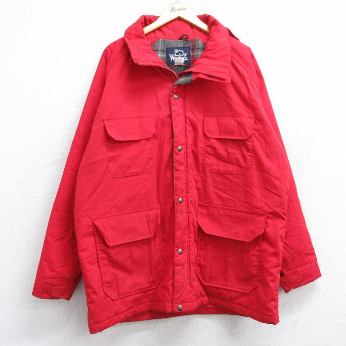 XL★古着 ウールリッチ WOOLRICH 長袖 マウンテン ジャケット パーカー メンズ 80年代 80s ラグラン ロング丈 USA製 赤 レッド 内側ウール 25oct01 中古 アウター