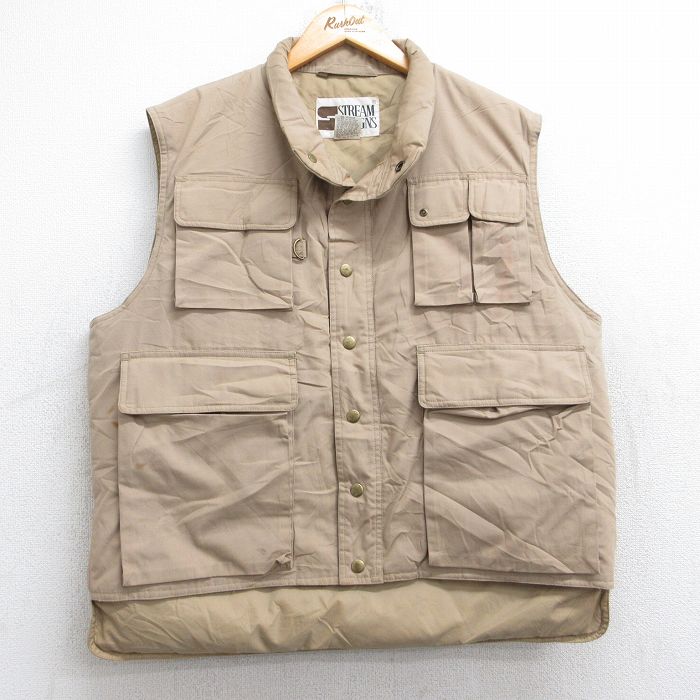 XL★古着 ダウン ベスト メンズ 80年代 80s ベージュ カーキ 25oct01 中古 アウター