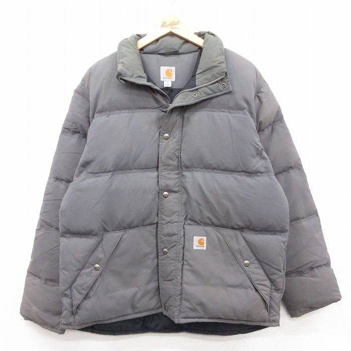 L★古着 カーハート Carhartt 長袖 ダウン ジャケット メンズ ワンポイントロゴ グレー 25oct01 中古 アウター