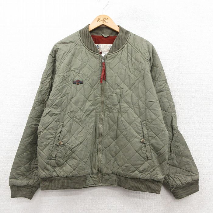 XL★古着 コロンビア COLUMBIA 長袖 キルティング ジャケット メンズ 90年代 90s ワンポイントロゴ ラグラン 大きいサイズ コットン 濃緑 グリーン 25oct01 中古 アウター
