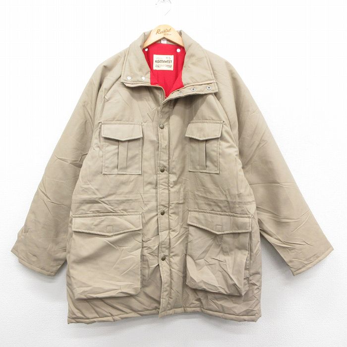 XL★古着 長袖 マウンテン ジャケット メンズ 80年代 80s ラグラン ロング丈 ベージュ カーキ 25oct01 中古 アウター