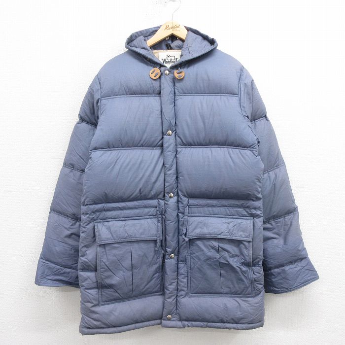 L★古着 ウールリッチ WOOLRICH 長袖 ダウン ジャケット パーカー メンズ 80年代 80s ロング丈 薄紺 ネイビー 25oct02 中古 アウター