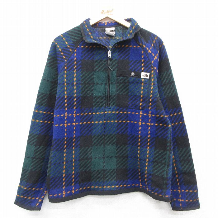 M★古着 ノースフェイス THE NORTH FACE 長袖 ハーフジップ フリース ジャケット メンズ ラグラン 紺他 ネイビー チェック 【spe】 25oct04 中古 アウター